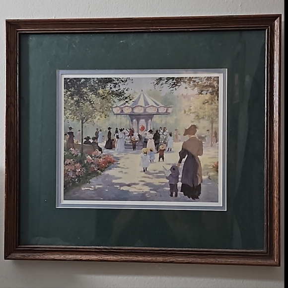 15.5"h Vintage nostalgic matted Wood Framed Art of the days of old - Picture 2 of 16